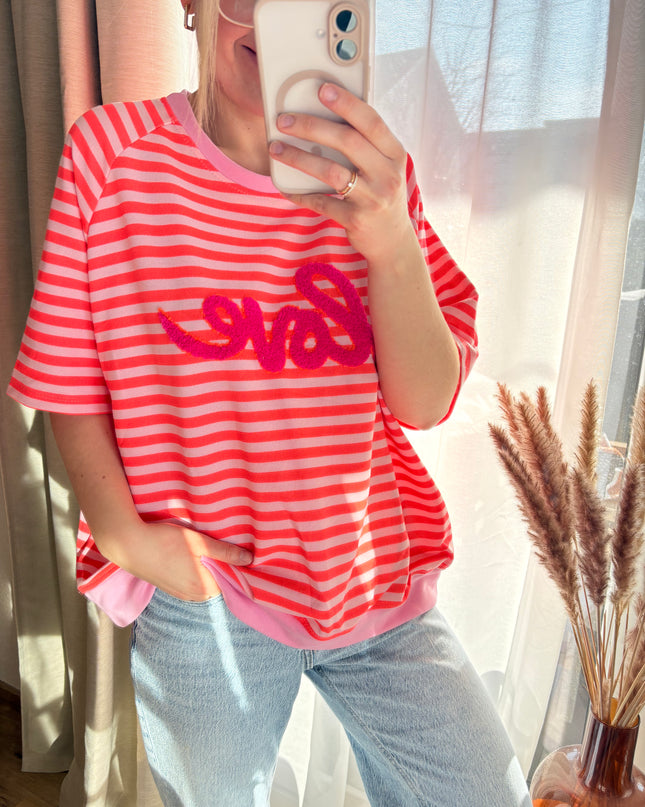 Kurzarm Sweater Love gestreift