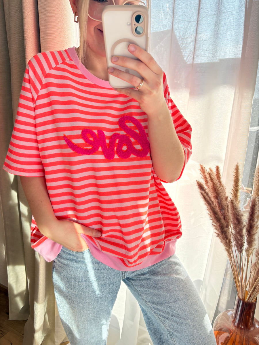 Kurzarm Sweater Love gestreift