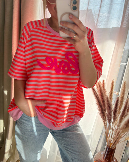 Kurzarm Sweater Love gestreift