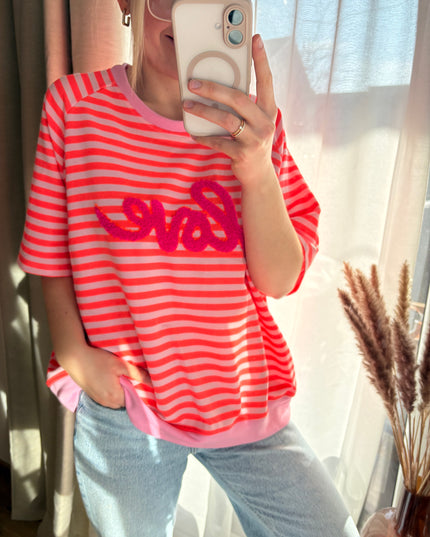 Kurzarm Sweater Love gestreift