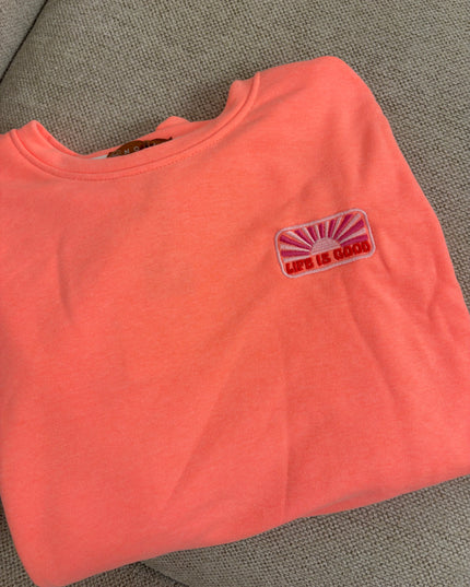 Life is Good Pullover Sweater Sweatshirt Rosa Gelb Mint Koralle