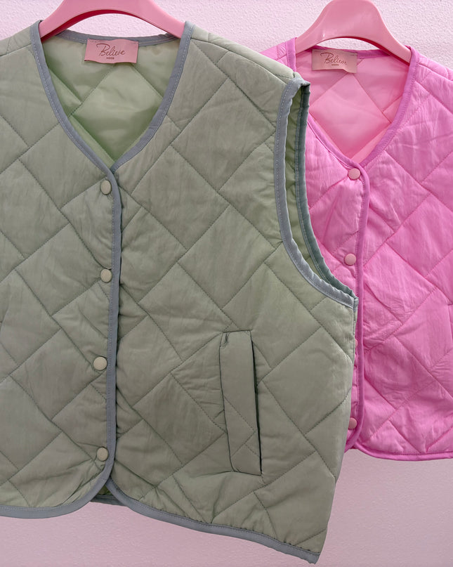 Ärmellose Pastell Steppweste Jacke