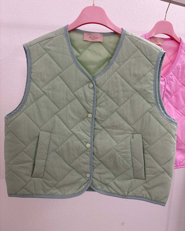 Ärmellose Pastell Steppweste Jacke