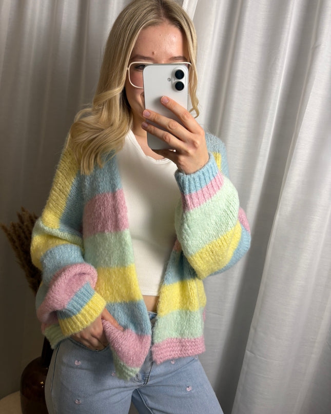 Pastell Cardigan Strick gestreift