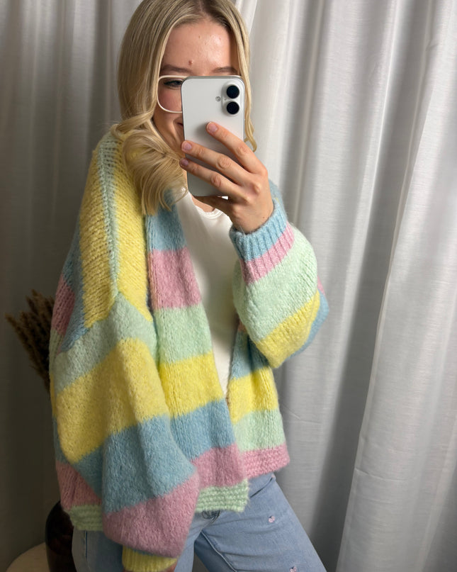 Pastell Cardigan Strick gestreift