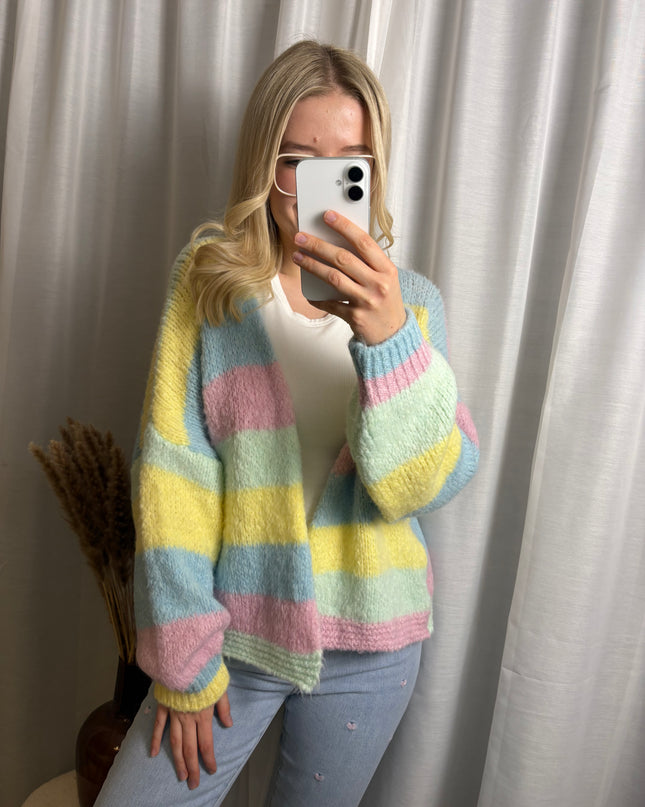 Pastell Cardigan Strick gestreift
