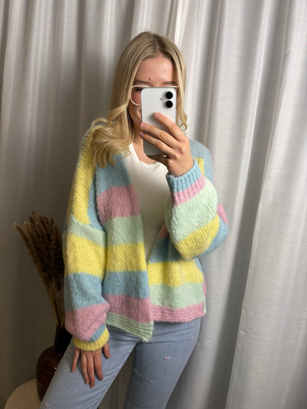 Pastell Cardigan Strick gestreift