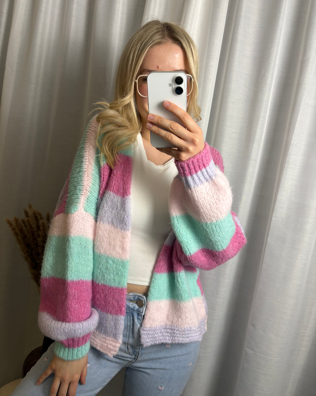 Pastell Cardigan Strick gestreift