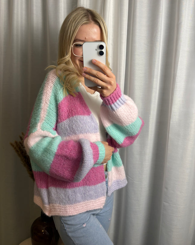 Pastell Cardigan Strick gestreift