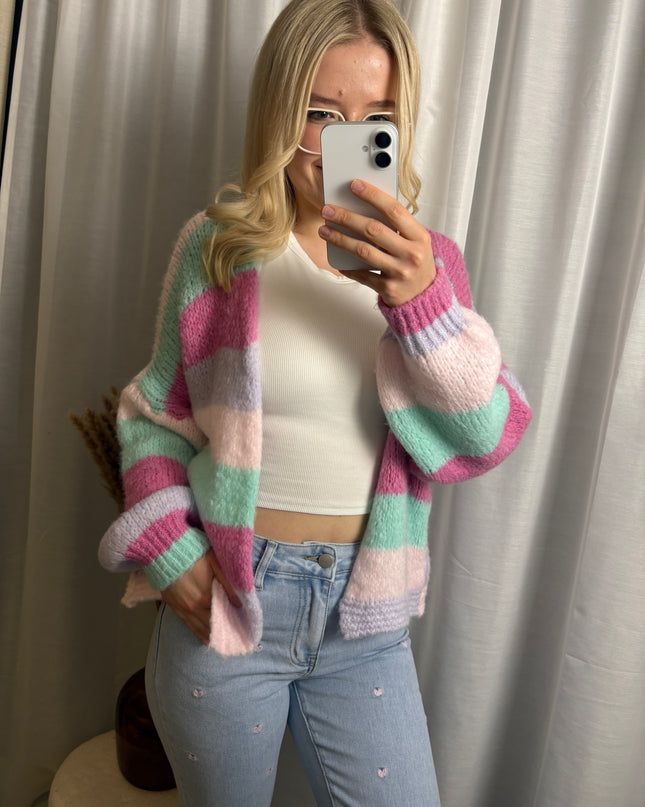 Pastell Cardigan Strick gestreift