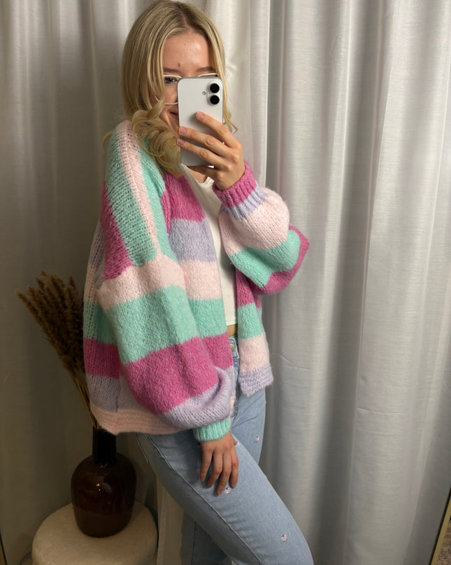 Pastell Cardigan Strick gestreift