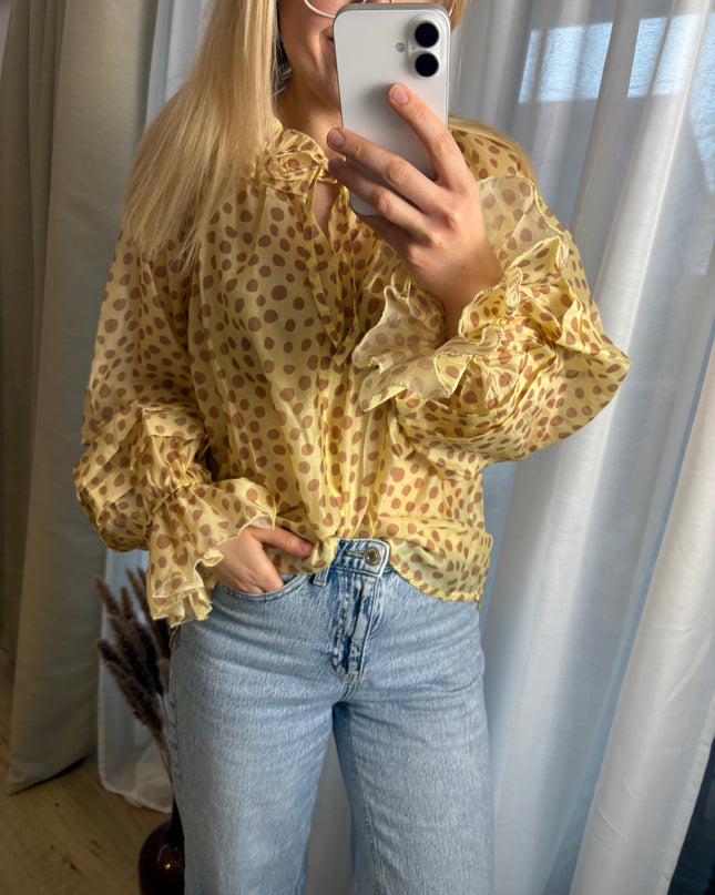 Bluse Dots mit Punkten und Rüschen gelb oder rosa
