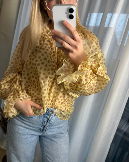 Bluse Dots mit Punkten und Rüschen gelb oder rosa