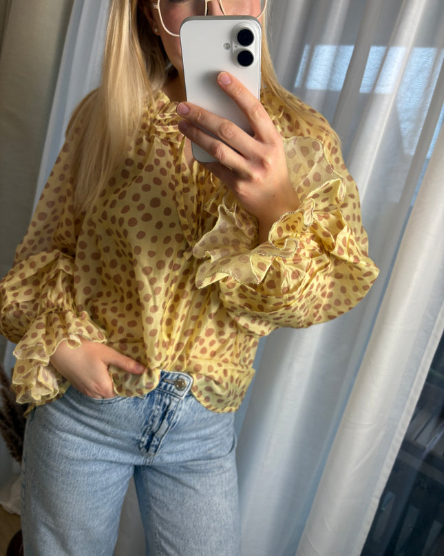 Bluse Dots mit Punkten und Rüschen gelb oder rosa