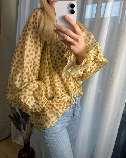 Bluse Dots mit Punkten und Rüschen gelb oder rosa