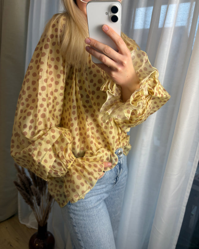 Bluse Dots mit Punkten und Rüschen gelb oder rosa