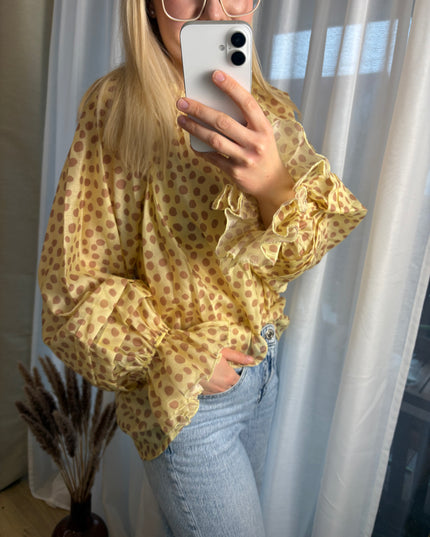 Bluse Dots mit Punkten und Rüschen gelb oder rosa