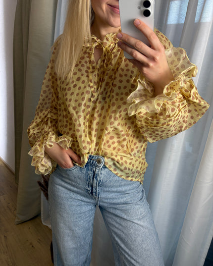 Bluse Dots mit Punkten und Rüschen gelb oder rosa