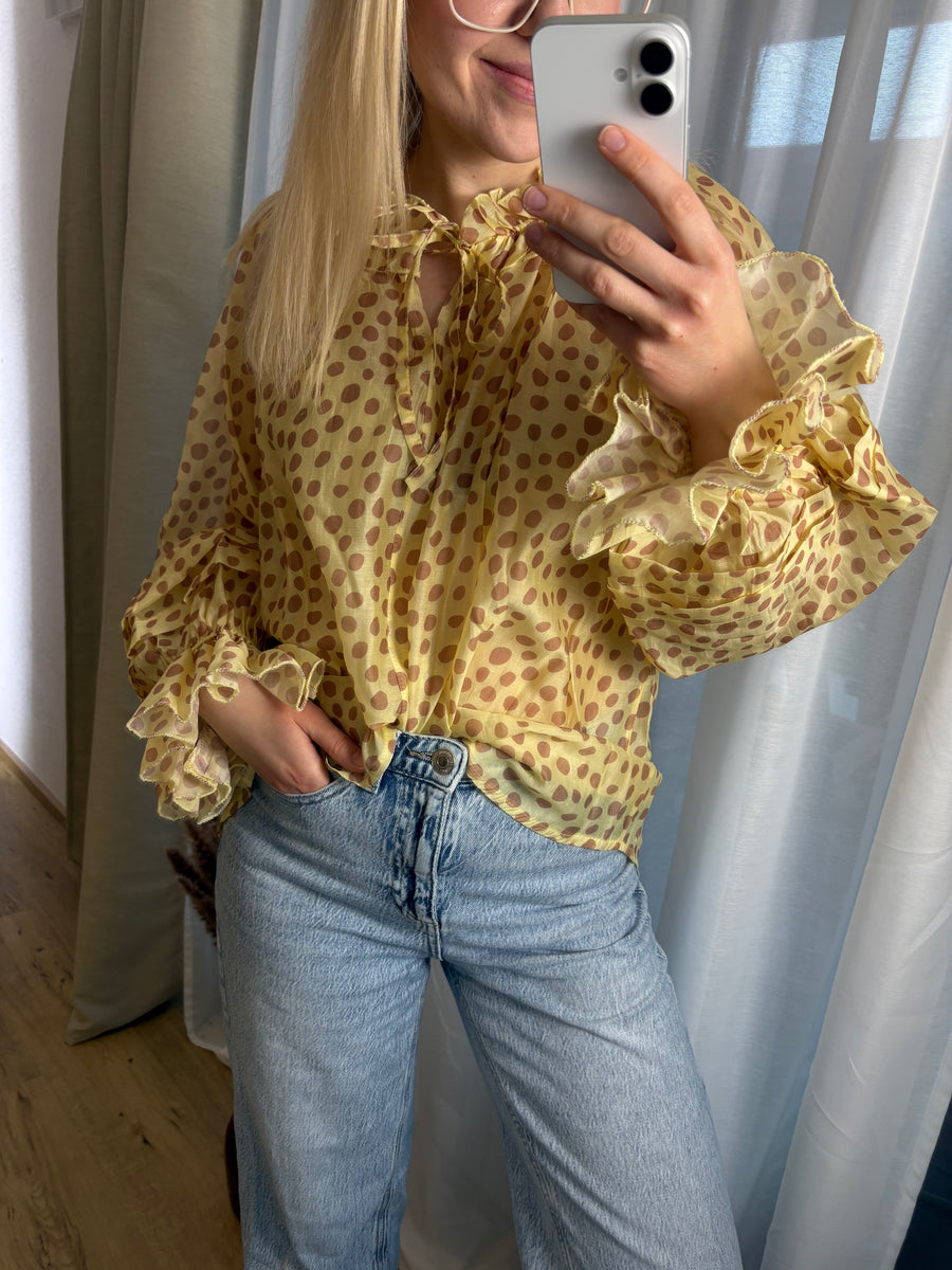 Bluse Dots mit Punkten und Rüschen gelb oder rosa
