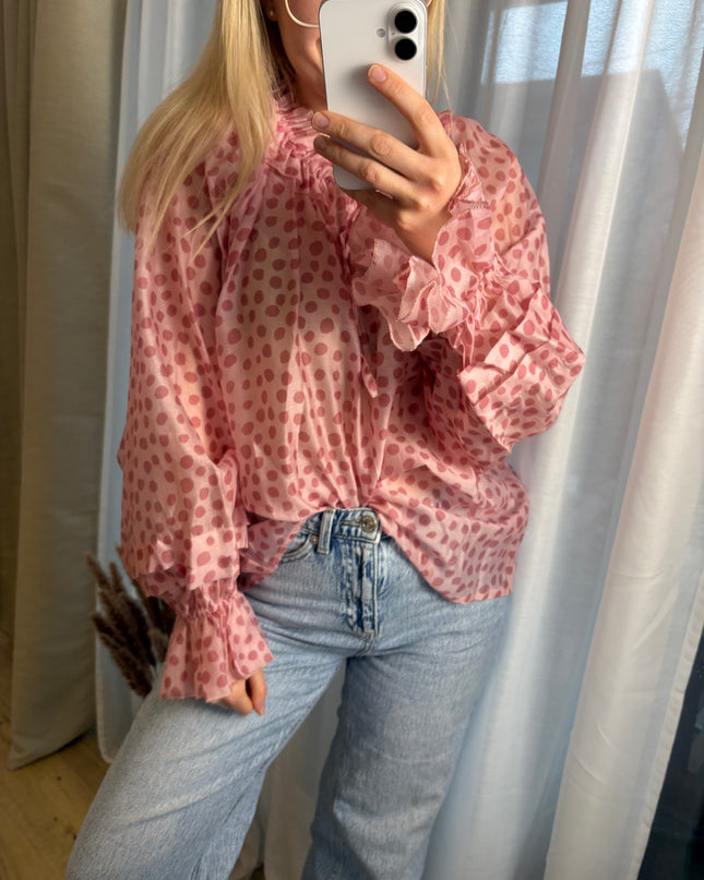 Bluse Dots mit Punkten und Rüschen gelb oder rosa