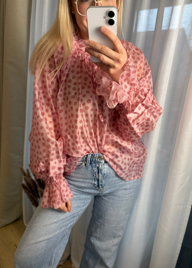 Bluse Dots mit Punkten und Rüschen gelb oder rosa