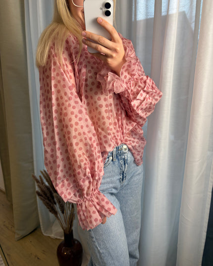 Bluse Dots mit Punkten und Rüschen gelb oder rosa
