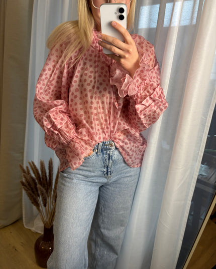 Bluse Dots mit Punkten und Rüschen gelb oder rosa