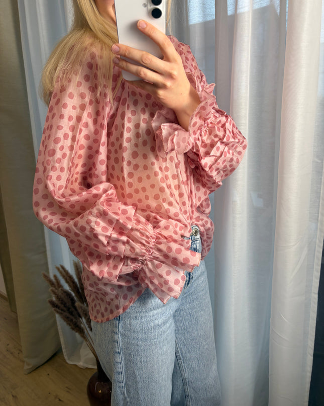 Bluse Dots mit Punkten und Rüschen gelb oder rosa