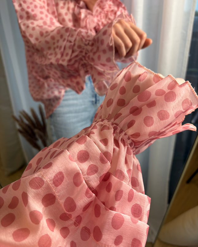 Bluse Dots mit Punkten und Rüschen gelb oder rosa