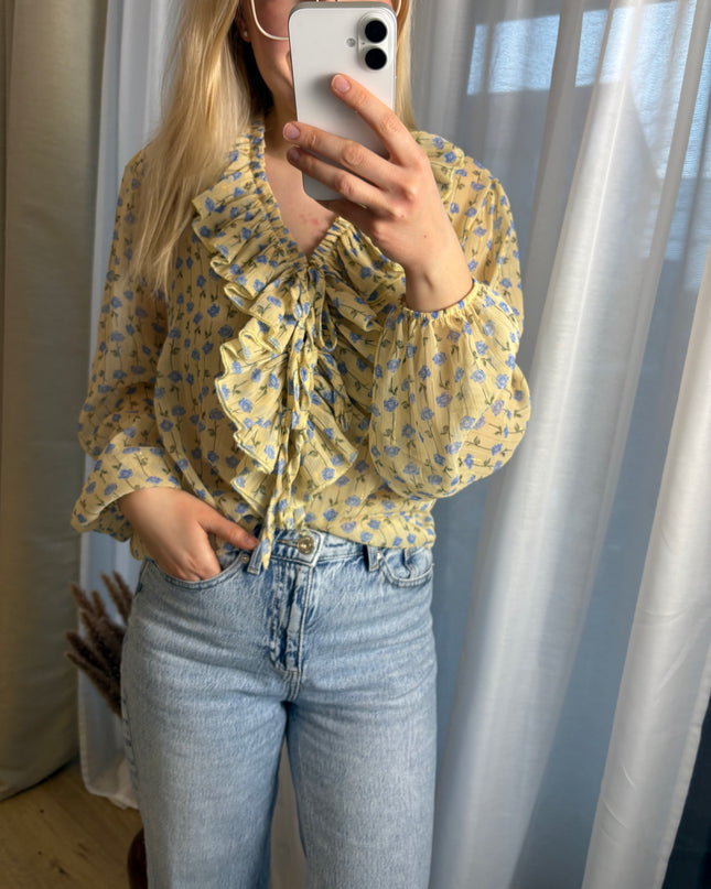 Bluse mit Rosen Glitzer Fäden Rüschen