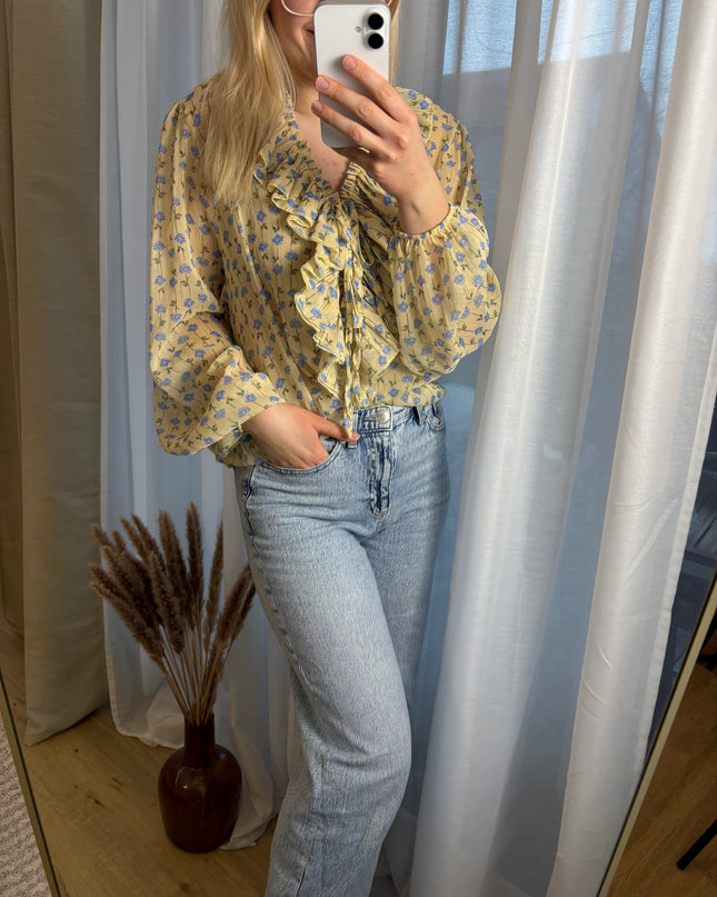 Bluse mit Rosen Glitzer Fäden Rüschen