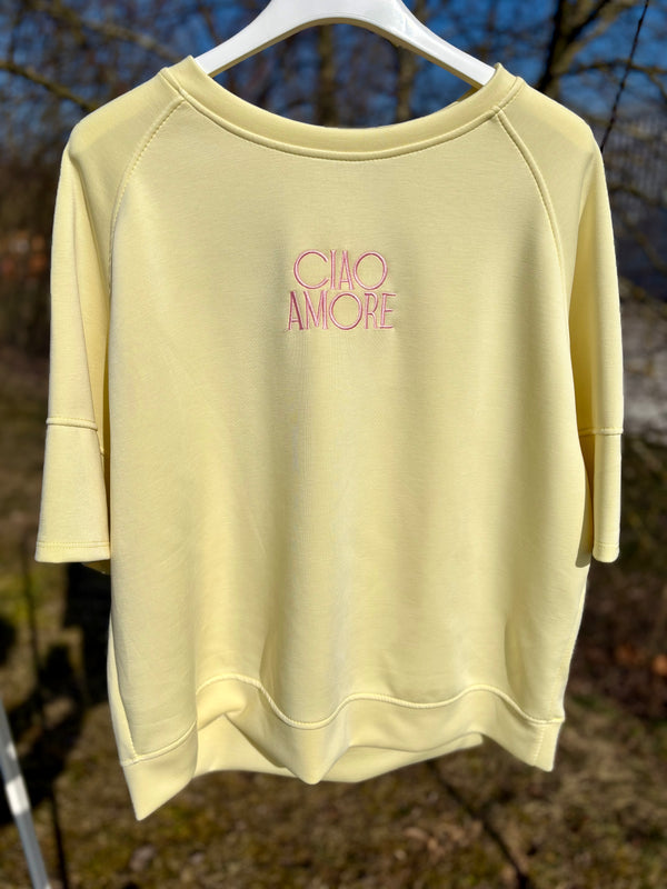T-Shirt Ciao Amore aus Butterstoff Buttergelb Mint