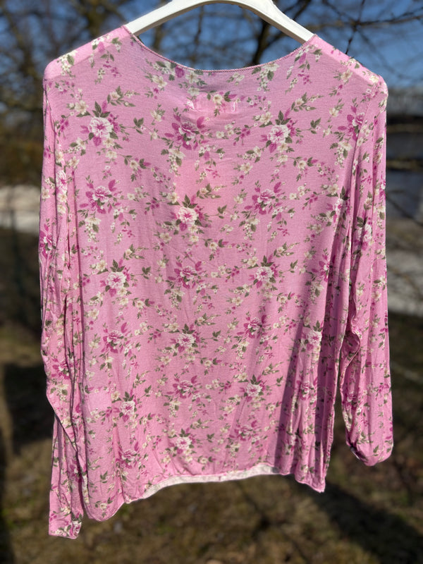 Langarmshirts mit Blümchen aus Modal, Weiß oder Rosa