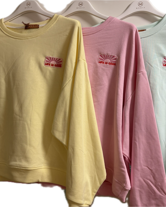 Life is Good Pullover Sweater Sweatshirt Rosa Gelb Mint Koralle