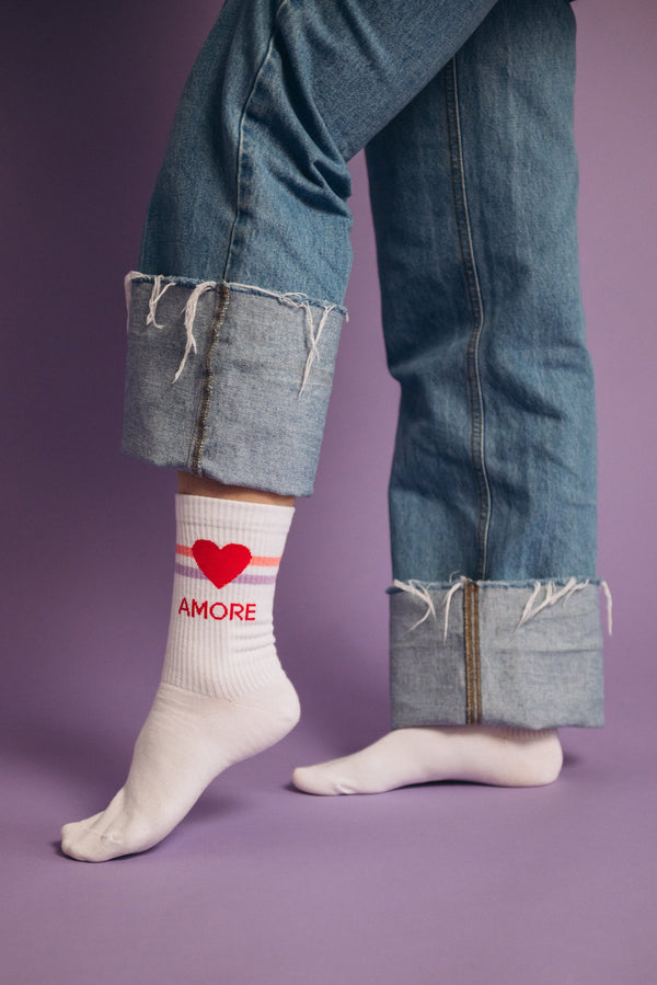Tennissocken Socken AMORE Herzen Rot