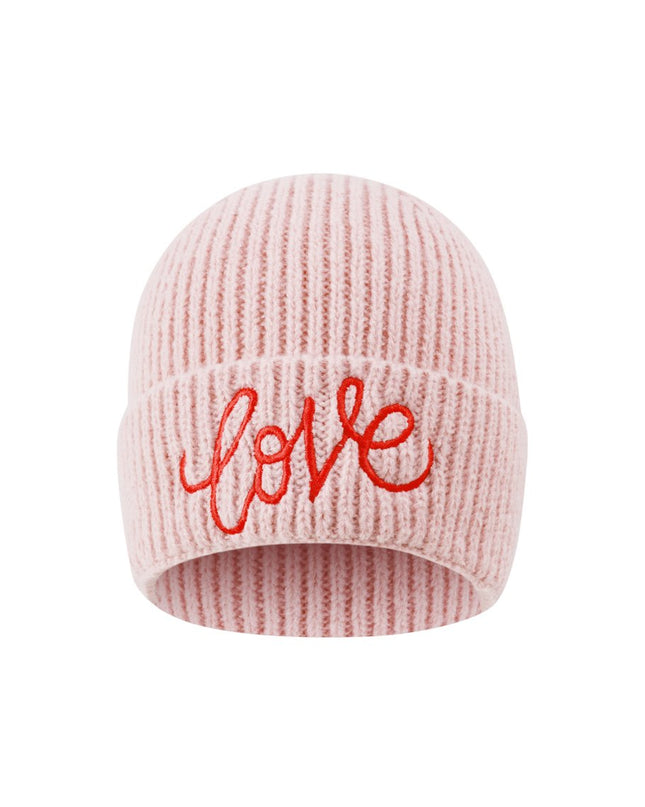 Beanie Mütze Love Liebe Beige Rosa Kopfbedeckung Herbst Winter