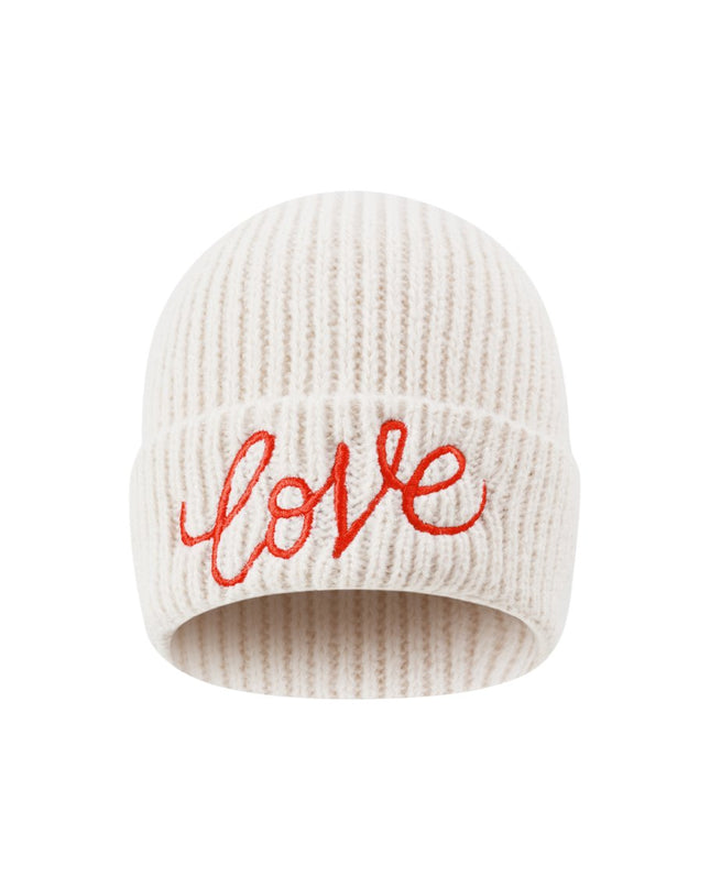 Beanie Mütze Love Liebe Beige Rosa Kopfbedeckung Herbst Winter