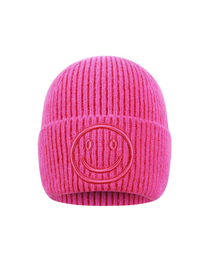 Beanie Mütze Smiley Beige Pink Orange Flieder Lila Kopfbedeckung Herbst Winter