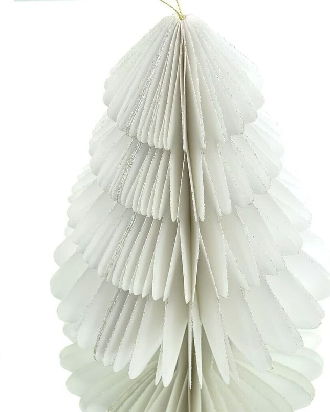 Papier Tannenbaum Weiß Creme mit Glitzerkanten 20cm