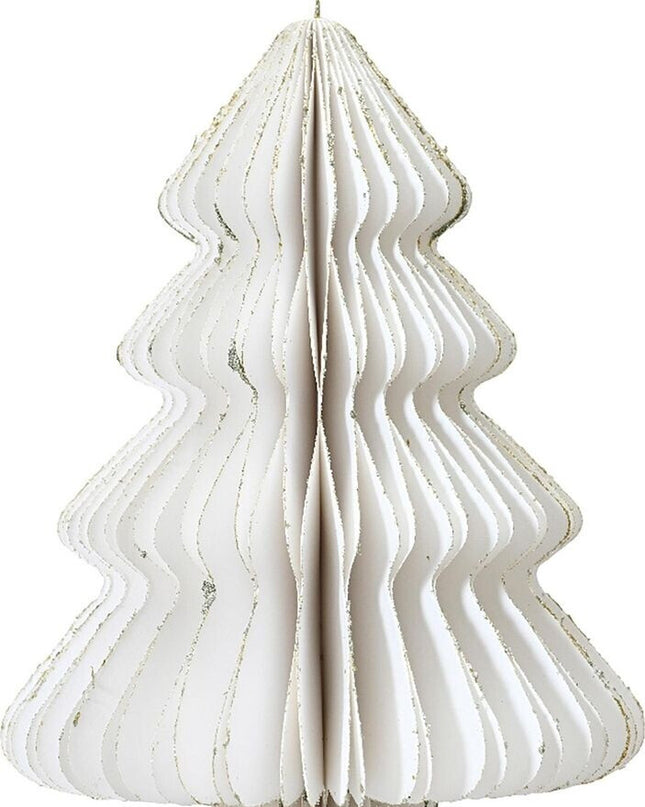 Papier Tannenbaum Weiß Creme mit Glitzerkanten 20cm