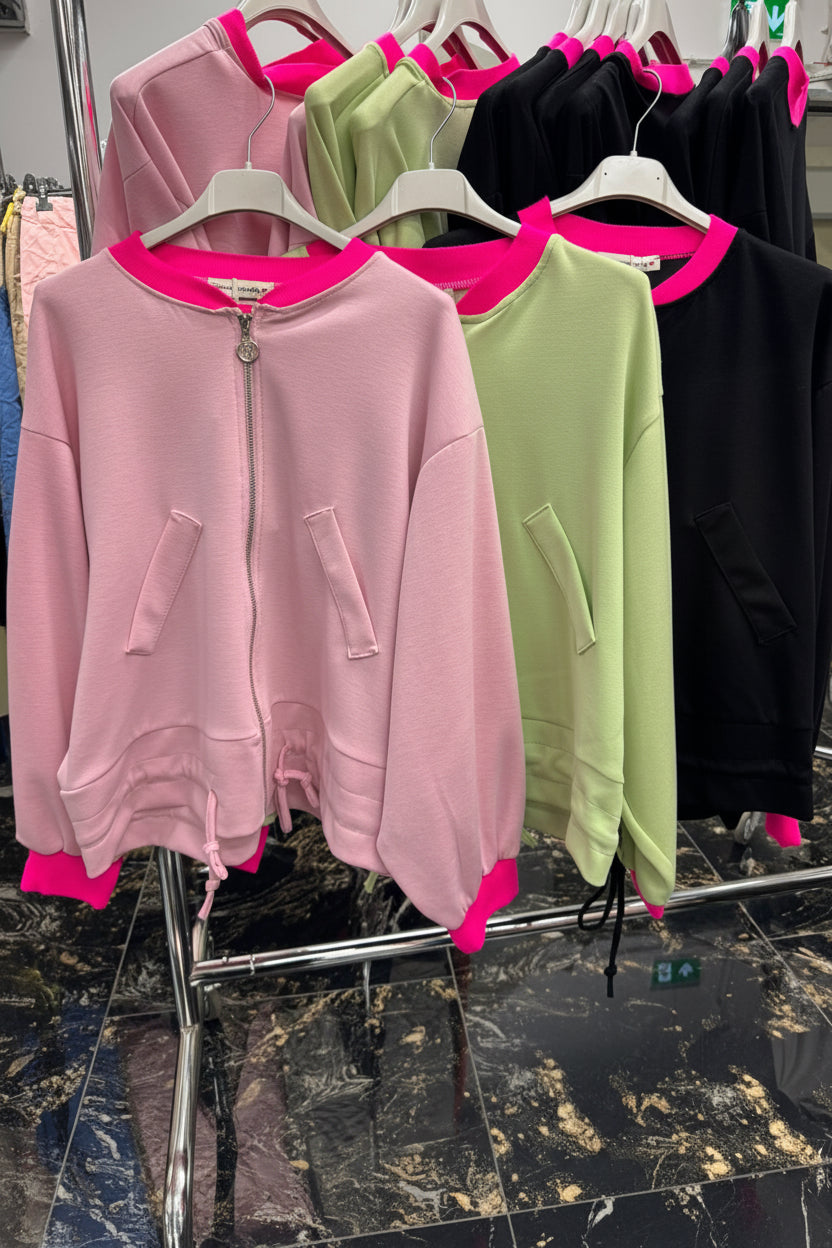 Butterstoffjacke versch. Farben Jacke Pink Zipper