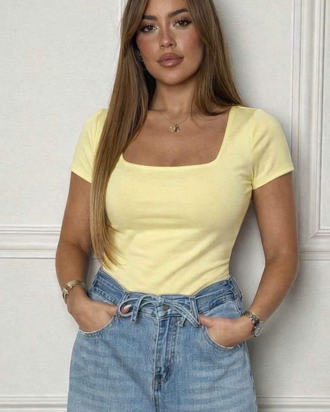 Basic T-Shirt Doppellagig Schwarz/Mint/Rosa/Taupe/Beige/Weiß/Gelb