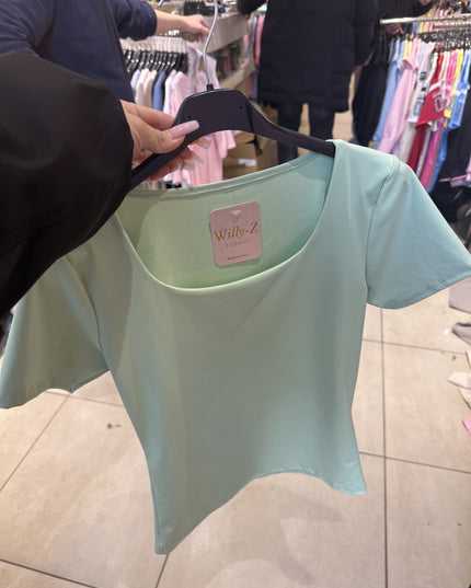 Basic T-Shirt Doppellagig Schwarz/Mint/Rosa/Taupe/Beige/Weiß/Gelb