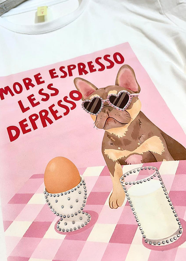 T-Shirt More Espresso Less Depresso Steinchen Strass Glitzer