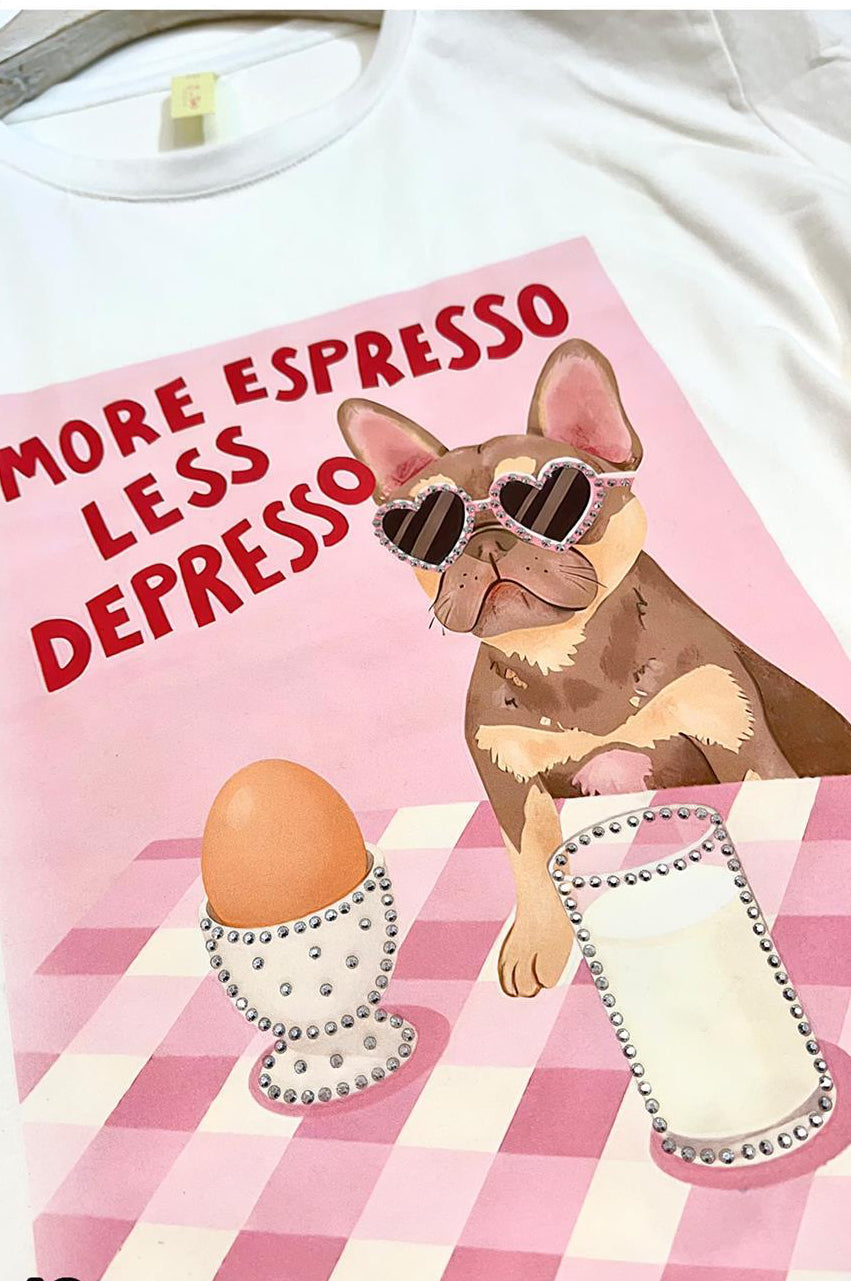 T-Shirt More Espresso Less Depresso Steinchen Strass Glitzer