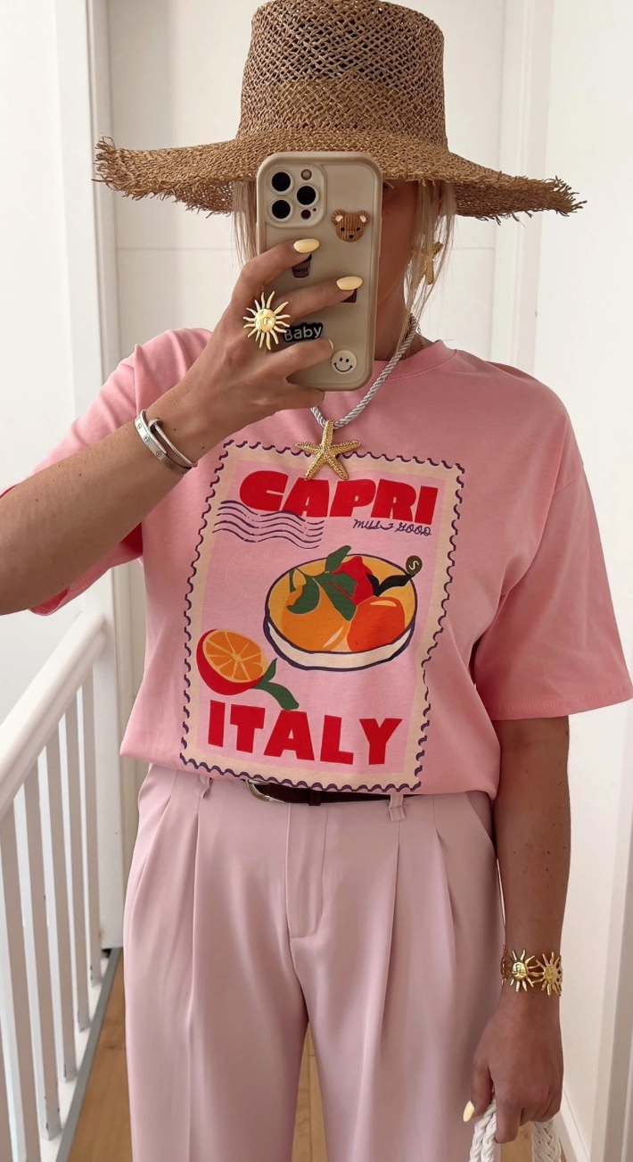 Oversized T-Shirt Capri Rosa Ibiza Statement Einheitsgröße Made in Italy